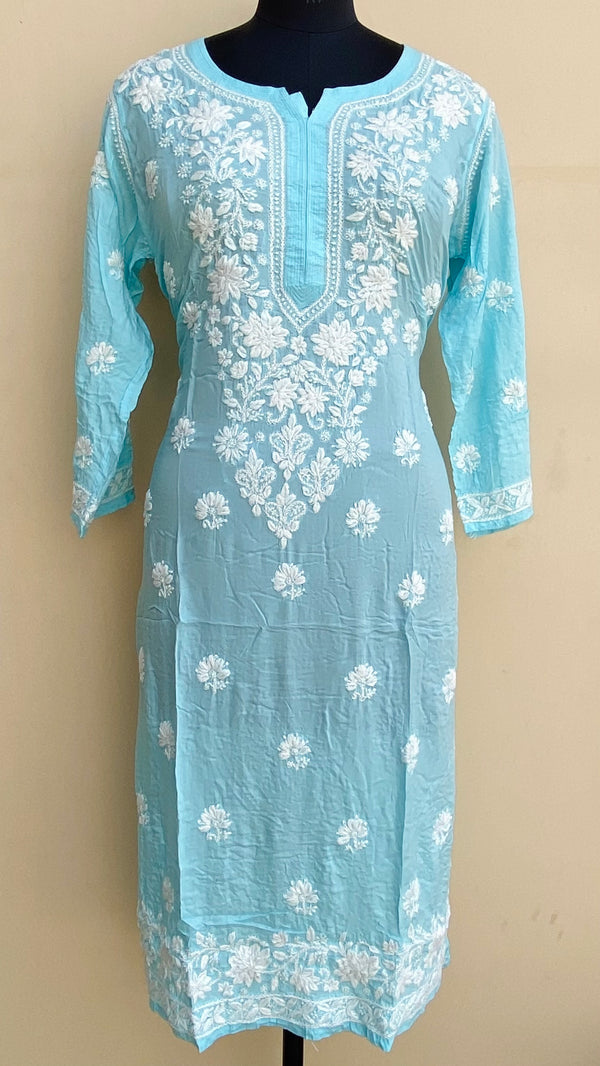 Lucknowi Chikankari Kurti Blue Modal Cotton