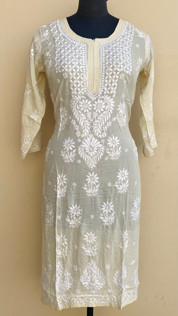 Lucknowi Chikankari Kurti Cream Modal Cotton