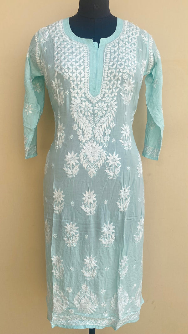 Lucknowi Chikankari Kurti Sky Blue Modal Cotton
