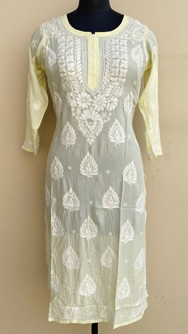 Lucknowi Chikankari Kurti Lemon Yellow Modal Cotton