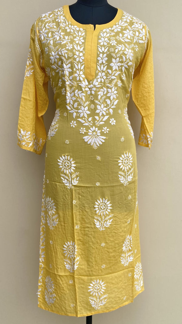 Lucknowi Chikankari Kurti Yellow Modal Cotton