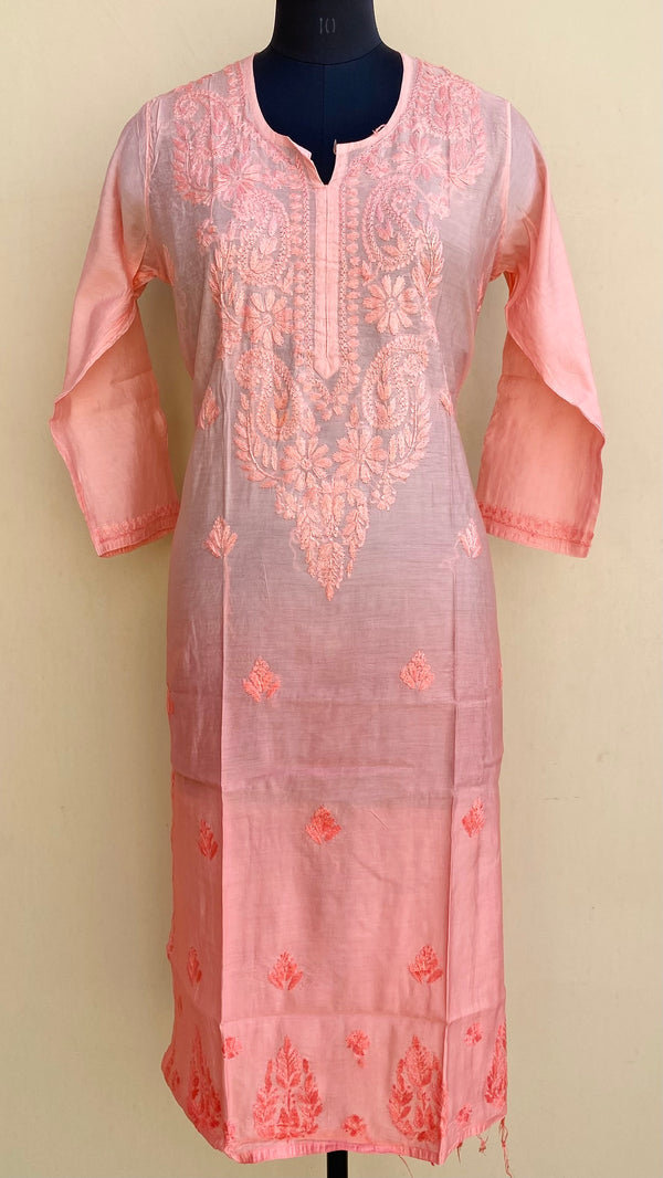 Lucknowi Chikankari Ombre Self Kurti Pink Mal Chanderi With 3D Work