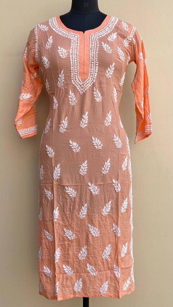 Lucknowi Chikankari Kurti Peach Modal Cotton
