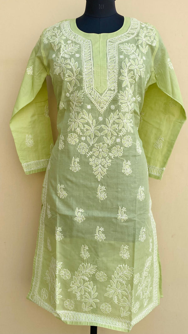 Lucknowi Chikankari Kurti Parrot Green Cotton