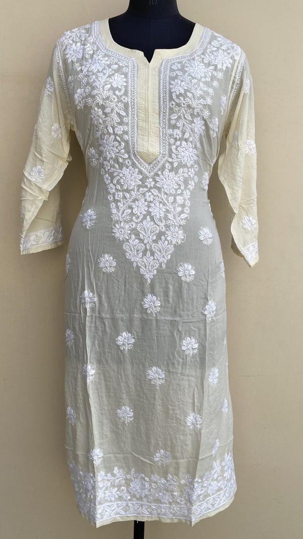 Lucknowi Chikankari Kurti Cream Modal Cotton