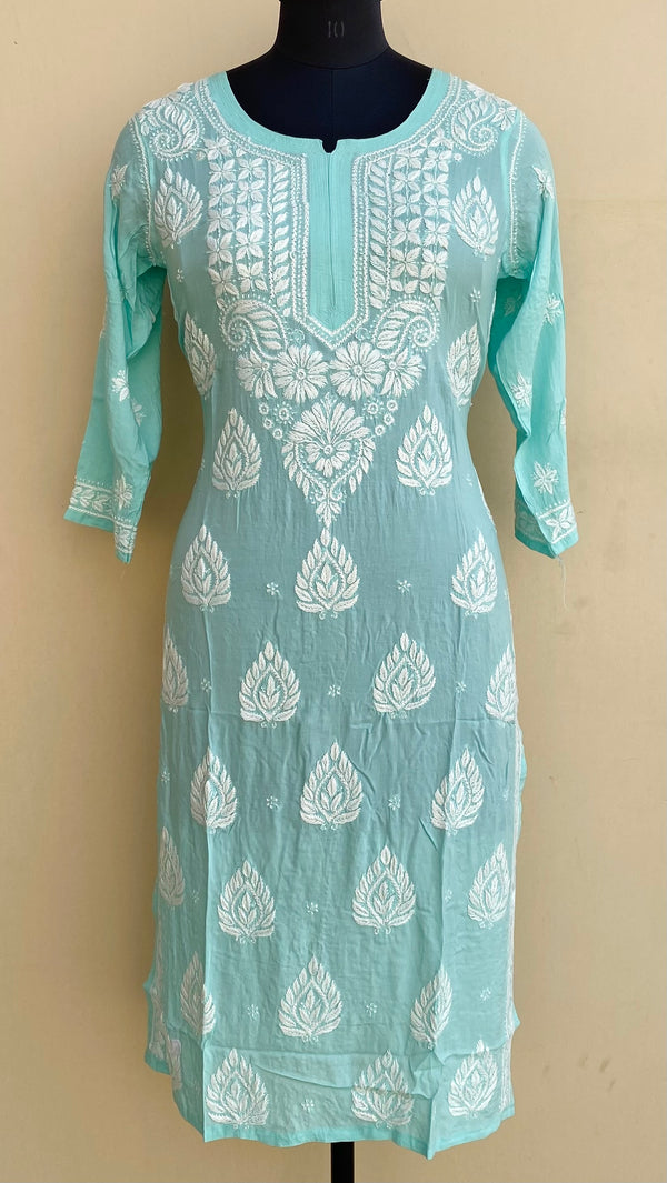 Lucknowi Chikankari Kurti Sea Green Modal Cotton