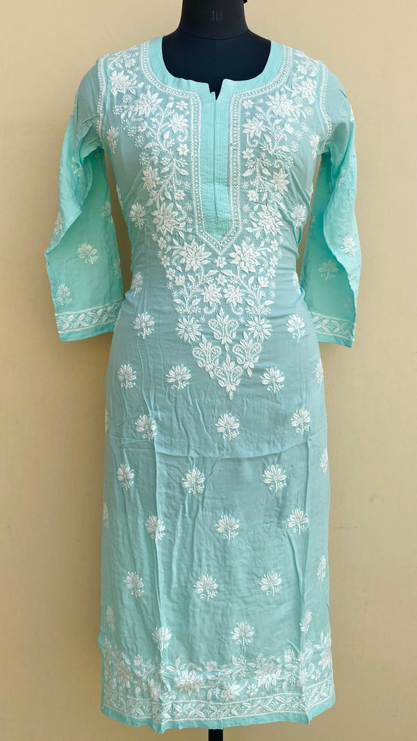 Lucknowi Chikankari Kurti Sea Green Modal Cotton