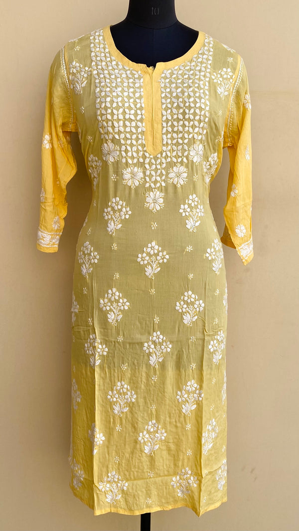 Lucknowi Chikankari Kurti Yellow Modal Cotton