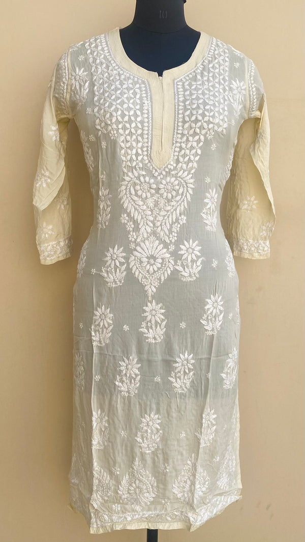 Lucknowi Chikankari Kurti Cream Modal Cotton