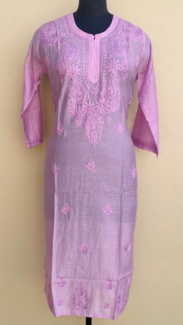 Lucknowi Chikankari Self Kurti Purple Mal Chanderi With 3D Work