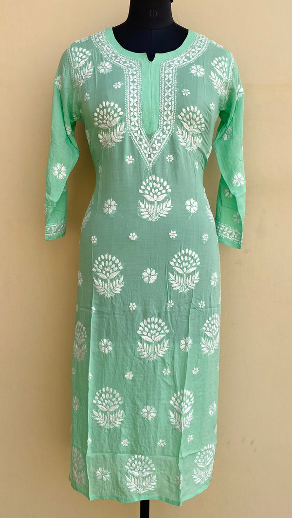 Lucknowi Chikankari Kurti Green Modal Cotton