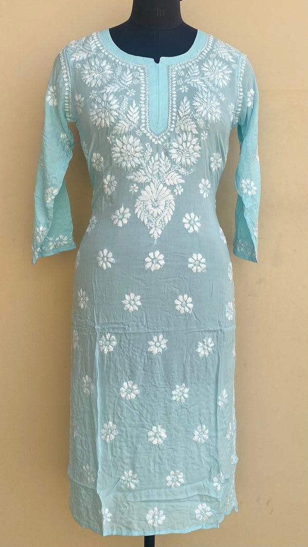 Lucknowi Chikankari Kurti Sky Blue Modal Cotton