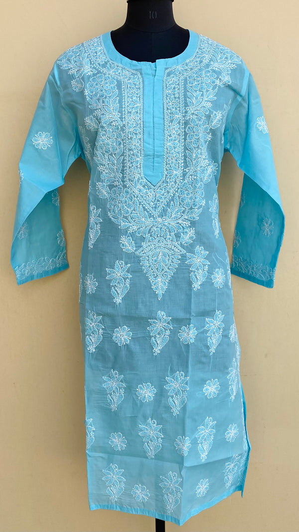 Lucknowi Chikankari Kurti Blue Cotton