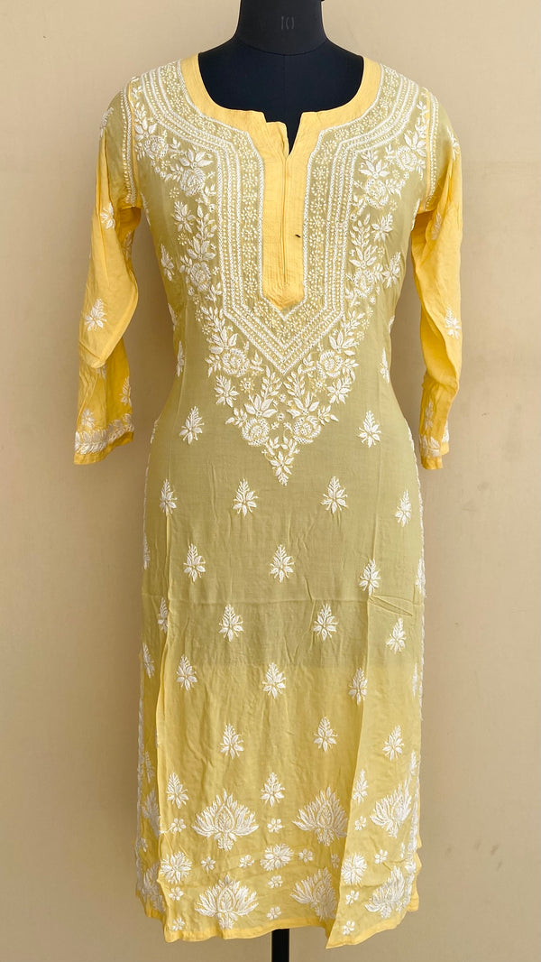 Lucknowi Chikankari Kurti Yellow Modal Cotton