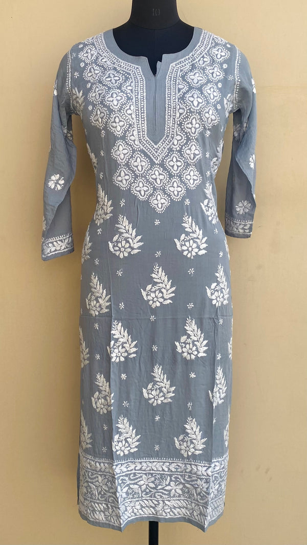 Lucknowi Chikankari Kurti Gray Modal Cotton