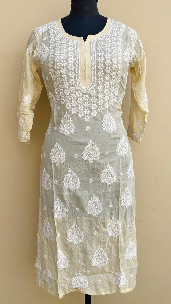 Lucknowi Chikankari Kurti Cream Modal Cotton