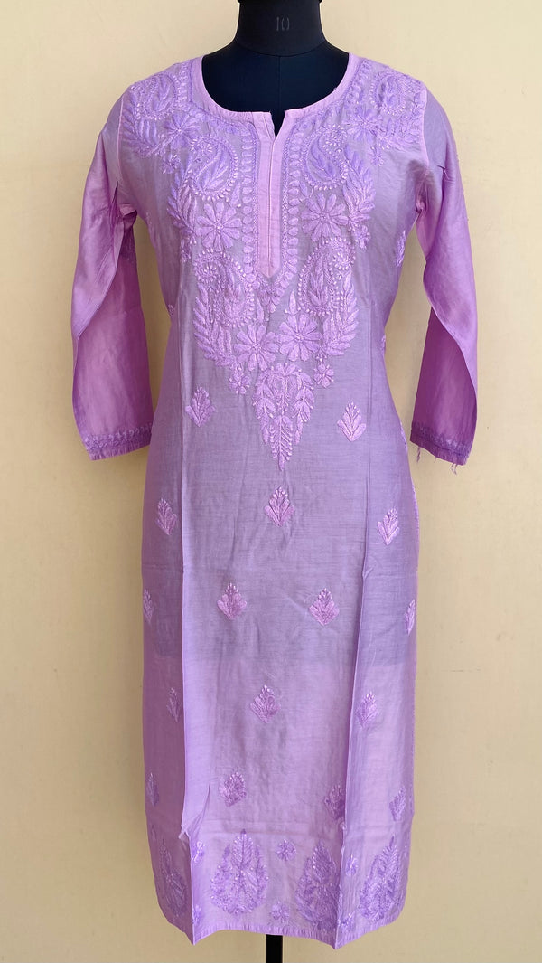 Lucknowi Chikankari Self Kurti Purple Mal Chanderi With 3D Work