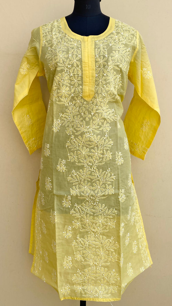 Lucknowi Chikankari Kurti Yellow Cotton