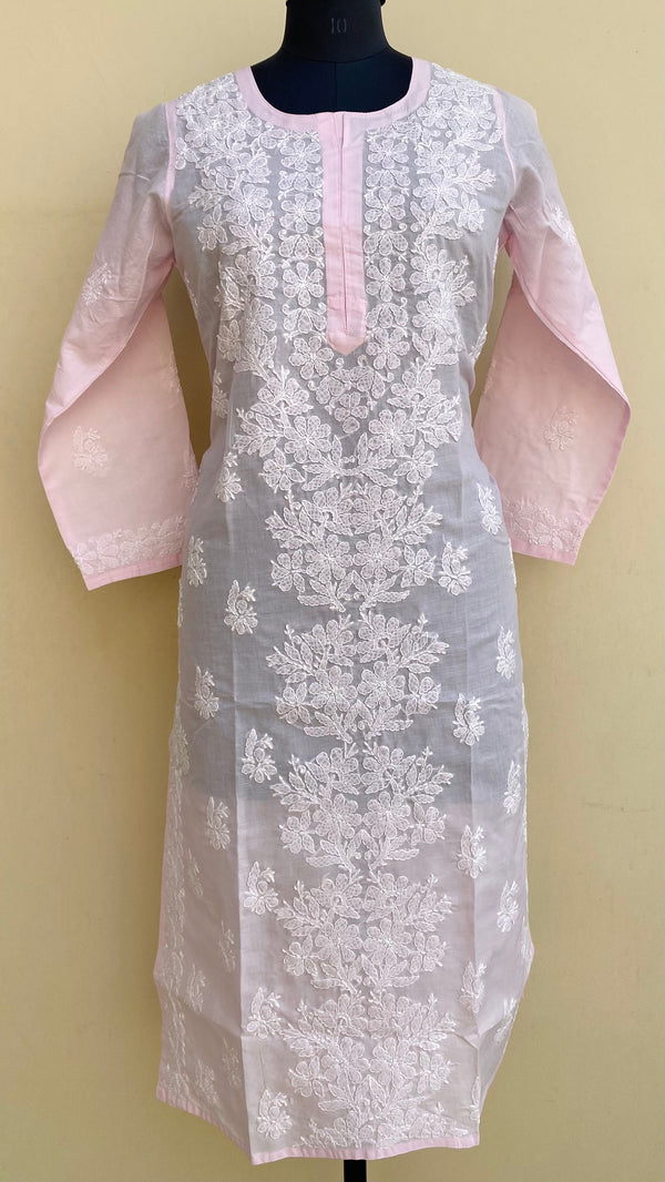 Lucknowi Chikankari Kurti Baby Pink Cotton