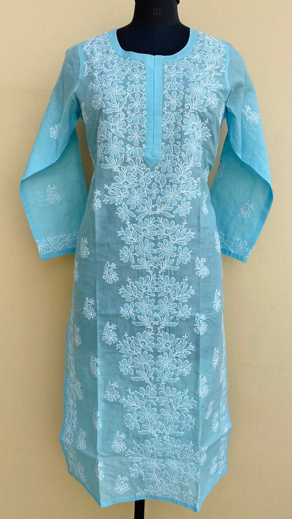 Lucknowi Chikankari Kurti Blue Cotton