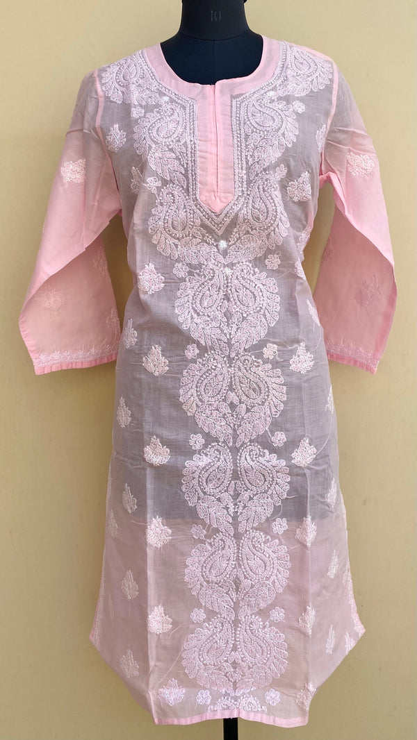 Lucknowi Chikankari Kurti Baby Pink Cotton