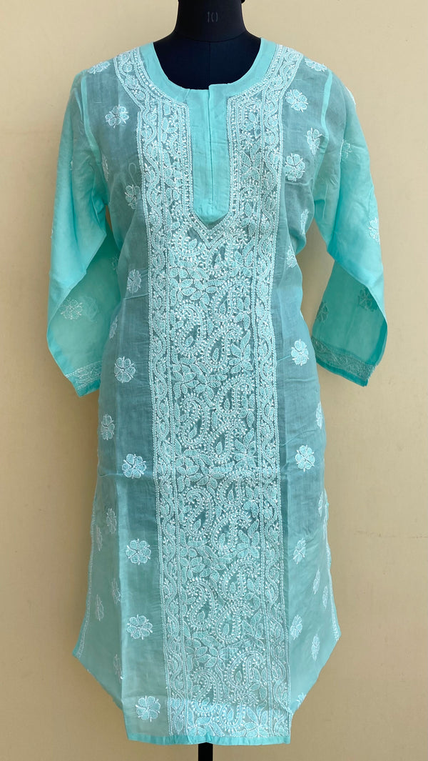 Lucknowi Chikankari Kurti Sea Green Cotton