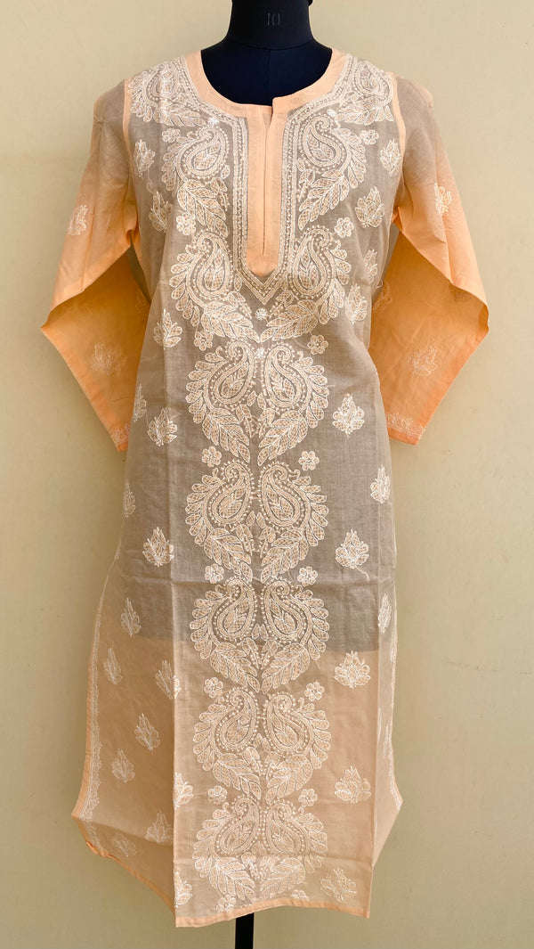 Lucknowi Chikankari Kurti Peach Cotton