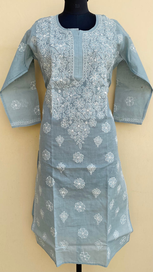 Lucknowi Chikankari Kurti Gray Cotton