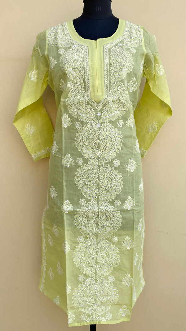 Lucknowi Chikankari Kurti Lemon Yellow Cotton