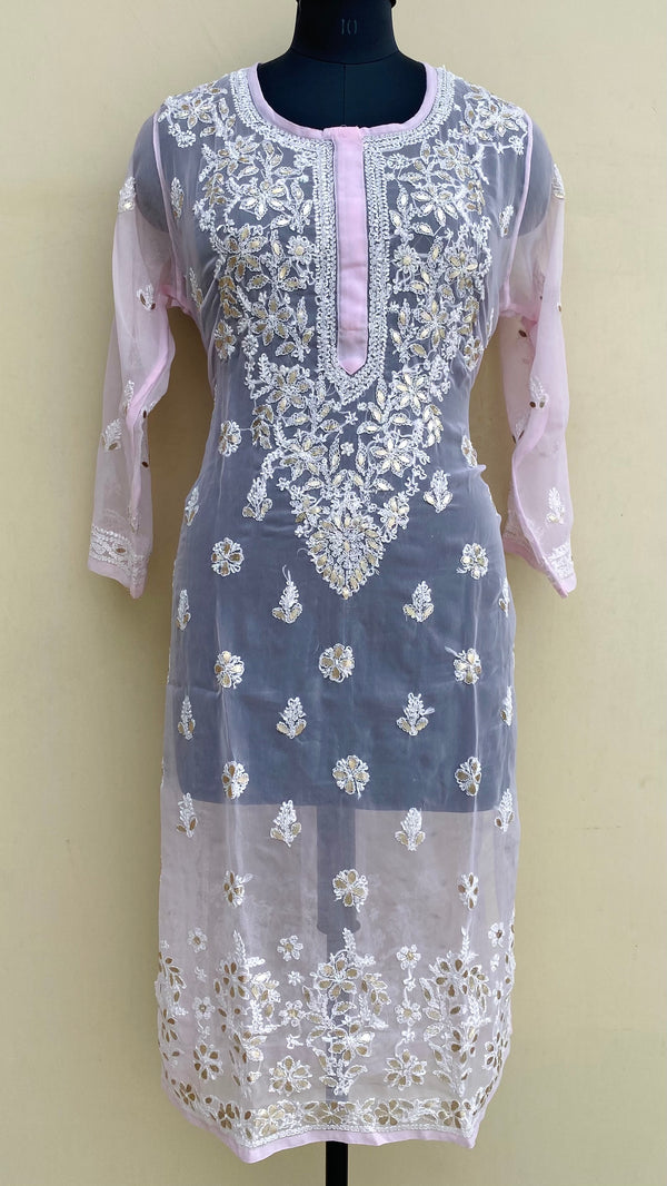 Lucknowi Chikankari Kurti Baby Pink Georgette With Gotta Patti Work