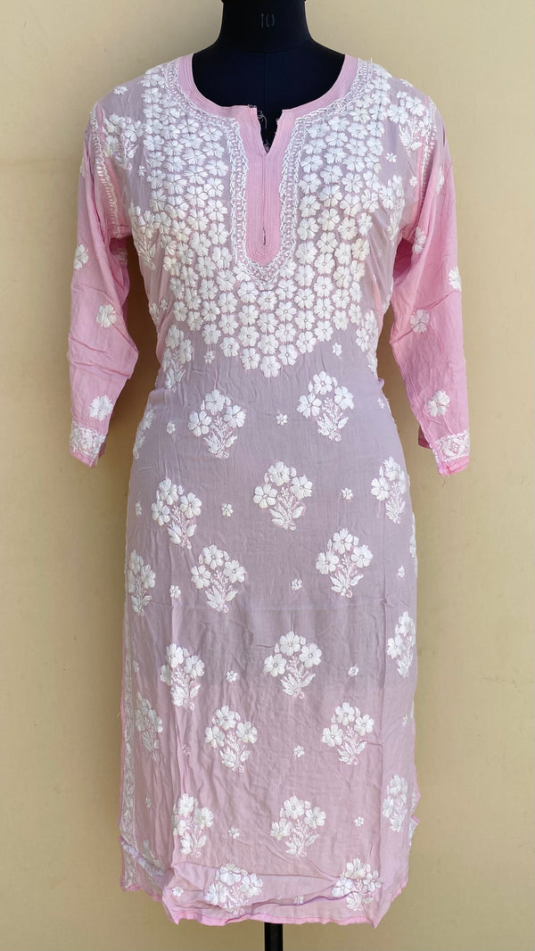 Lucknowi Chikankari Kurti Pink Modal Cotton