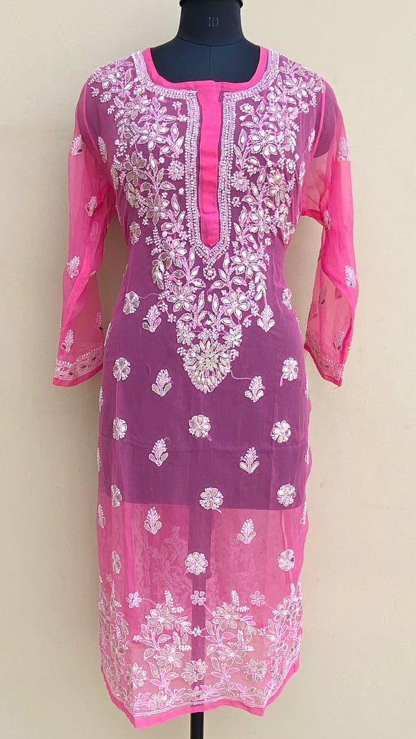 Lucknowi Chikankari Kurti Pink Georgette With Gotta Patti Work