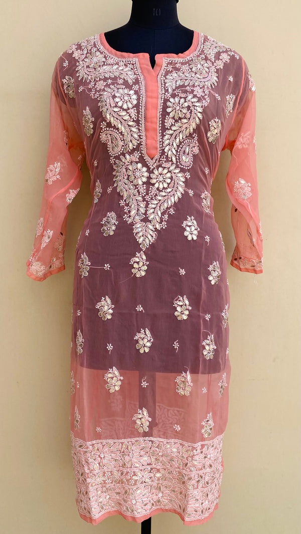 Lucknowi Chikankari Kurti Gajri Georgette With Gotta Patti Work