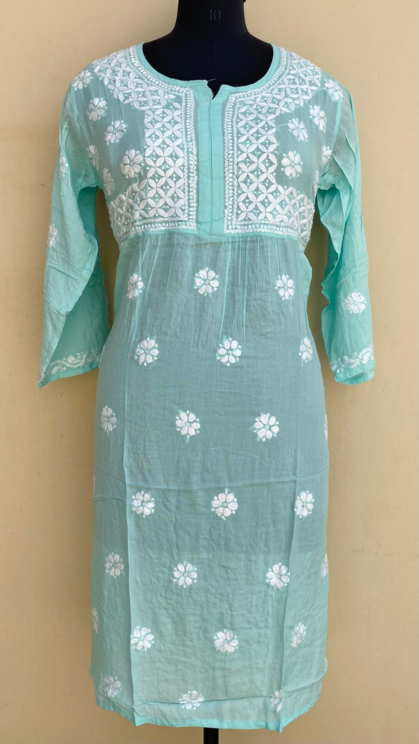 Lucknowi Chikankari Kurti Sea Green Modal Cotton With Pockets