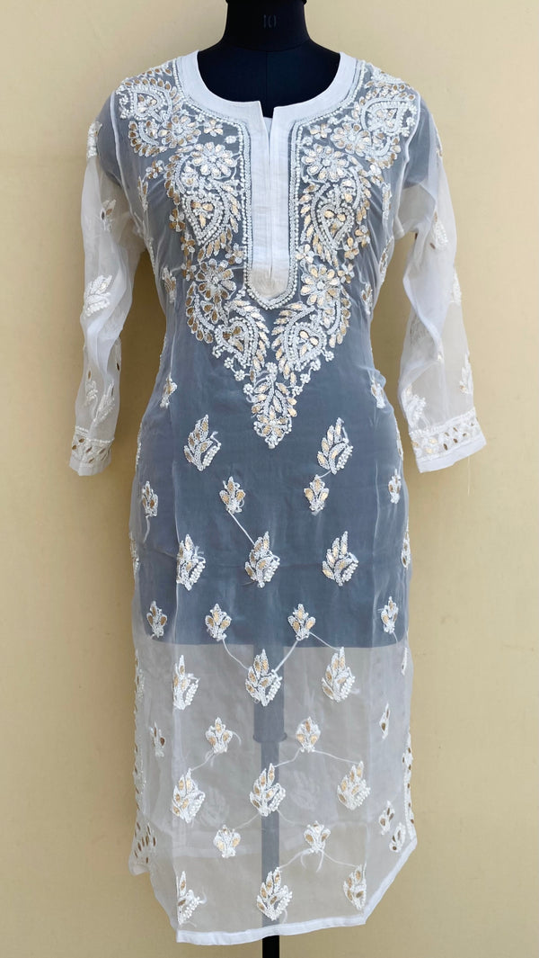 Lucknowi Chikankari Kurti White Georgette With Gotta Patti Work