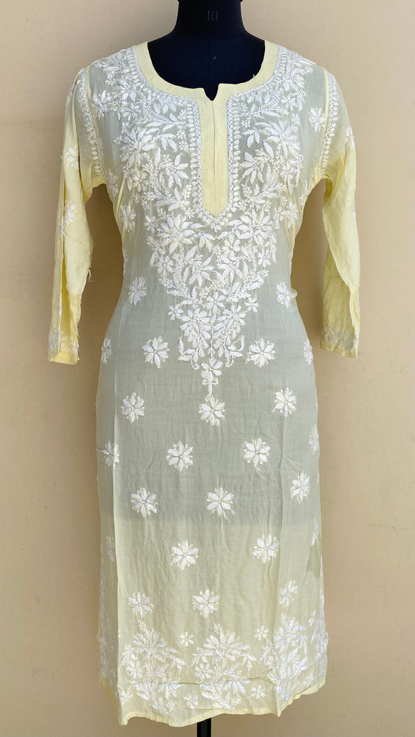 Lucknowi Chikankari Kurti Lemon Yellow Modal Cotton