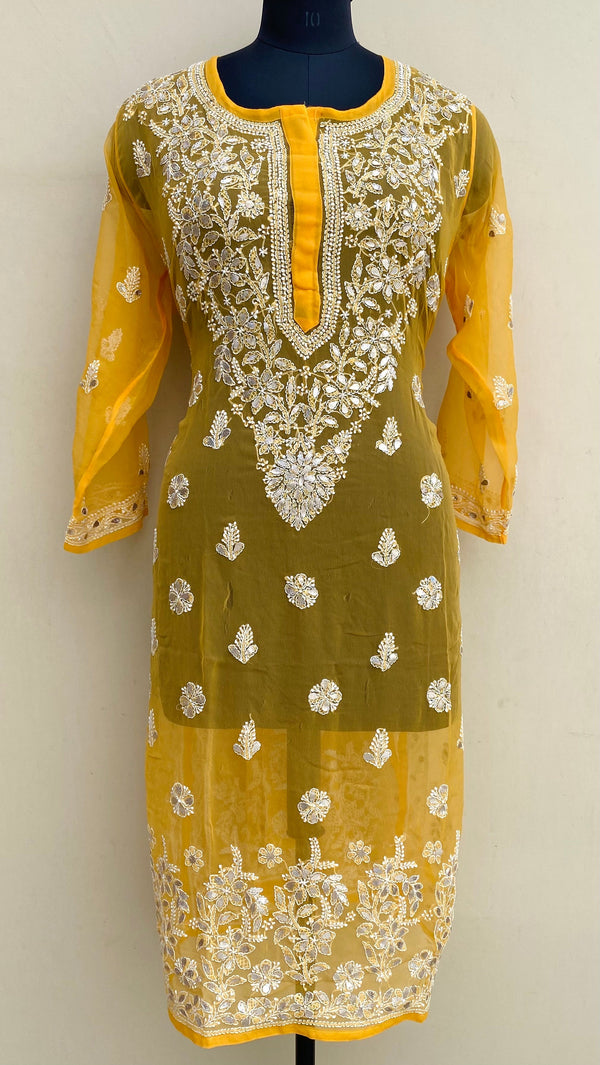 Lucknowi Chikankari Kurti Mustard Georgette With Gotta Patti Work