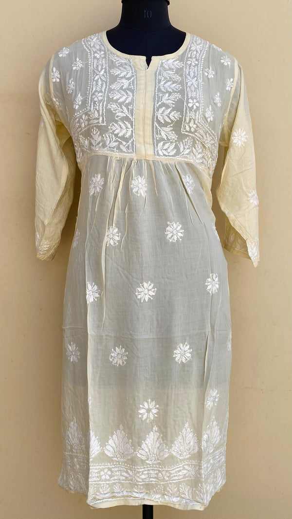 Lucknowi Chikankari Kurti Cream Modal Cotton With Pockets