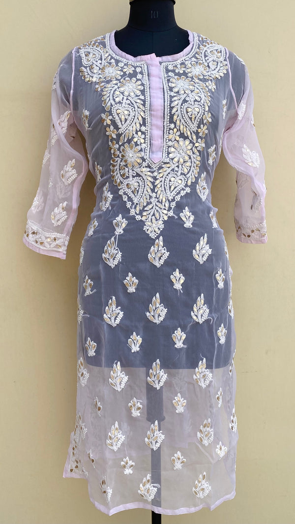 Lucknowi Chikankari Kurti Baby Pink Georgette With Gotta Patti Work