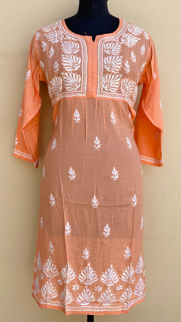 Lucknowi Chikankari Kurti Peach Modal Cotton With Pockets