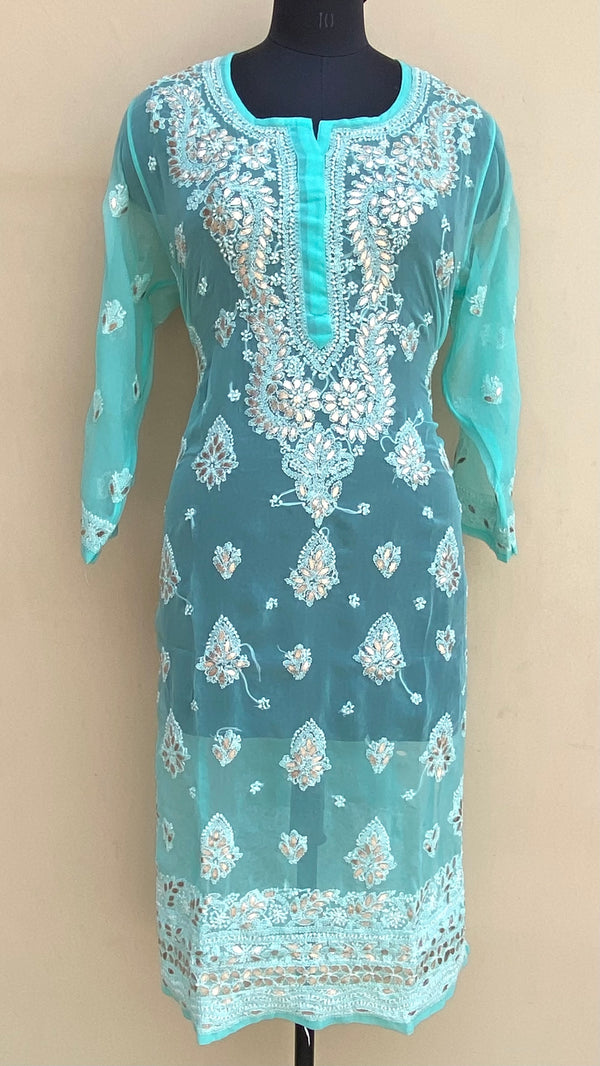 Lucknowi Chikankari Kurti Sea Green Georgette With Gotta Patti Work