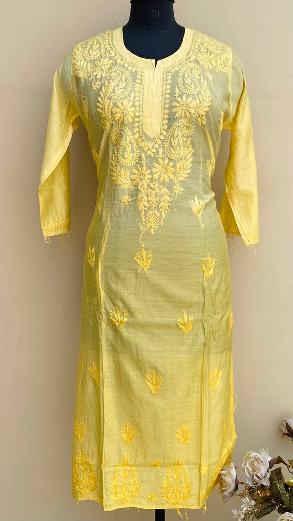 Lucknowi Chikankari Self Ombre Kurti Yellow Mal Chanderi