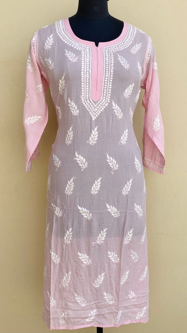 Lucknowi Chikankari Kurti Pink Modal Cotton