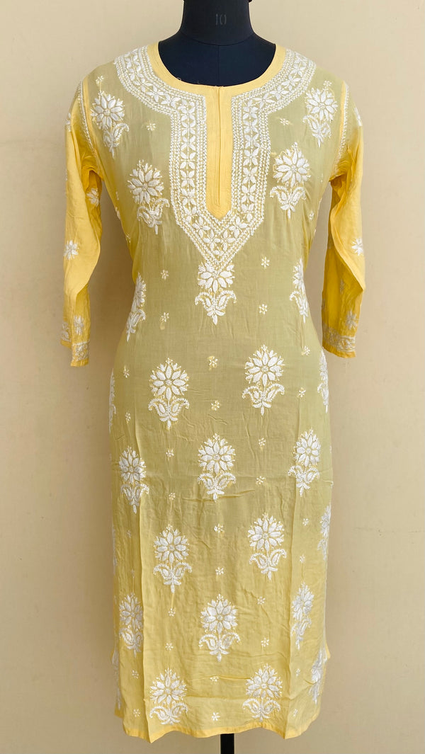 Lucknowi Chikankari Kurti Yellow Modal Cotton