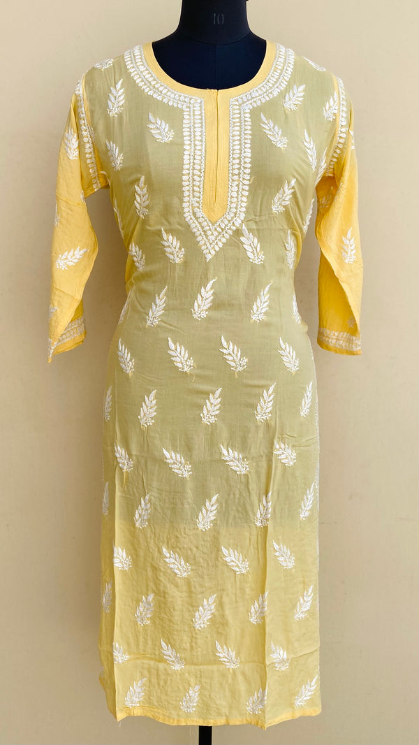 Lucknowi Chikankari Kurti Yellow Modal Cotton