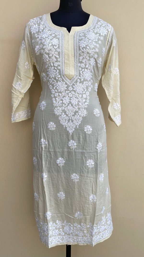 Lucknowi Chikankari Kurti Cream Modal Cotton