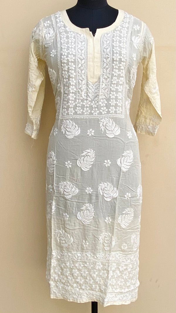 Lucknowi Chikankari Kurti Cream Modal Cotton