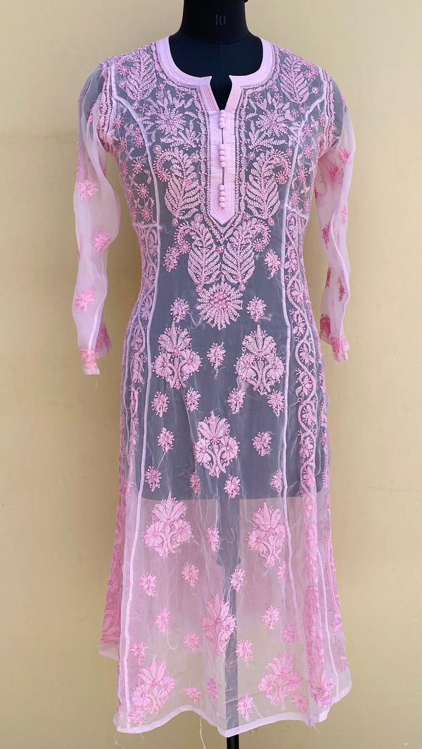 Lucknowi Chikankari Anarkali Kurti Pink Georgette