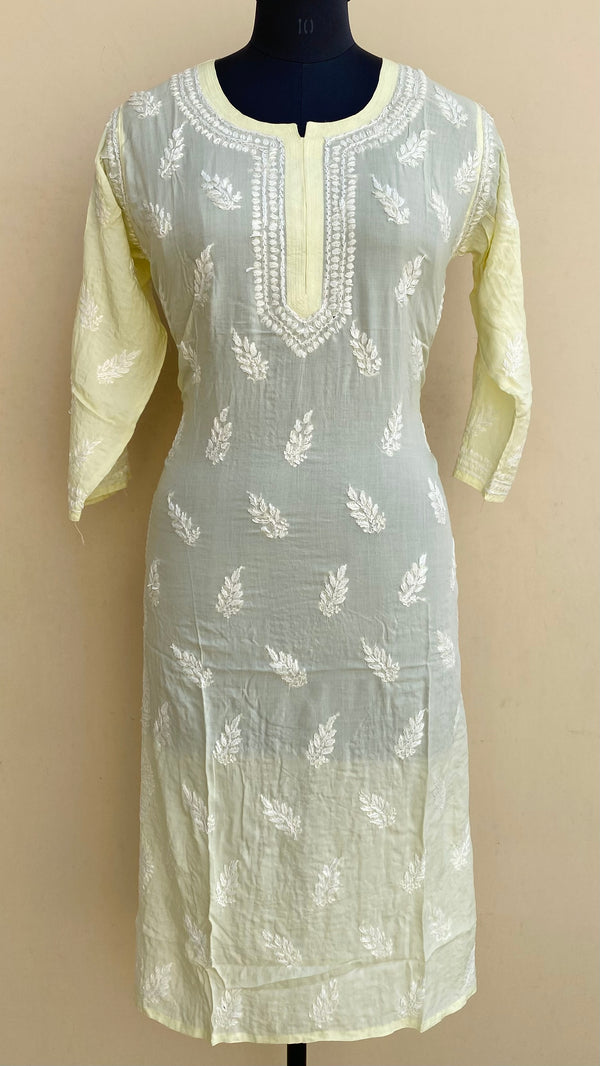 Lucknowi Chikankari Kurti Lemon Yellow Modal Cotton