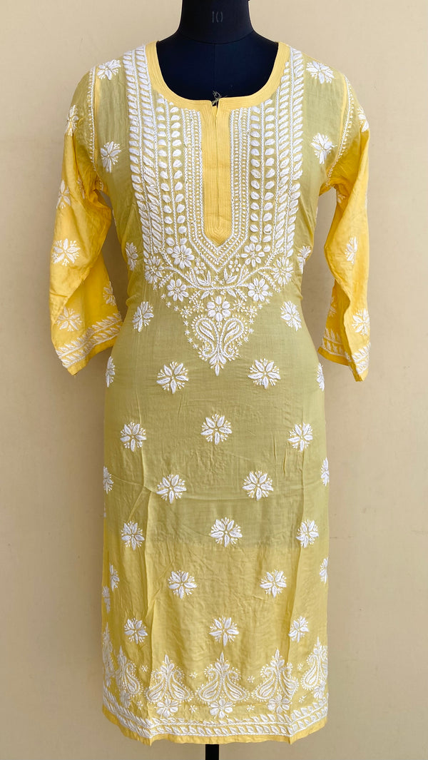 Lucknowi Chikankari Kurti Yellow Modal Cotton